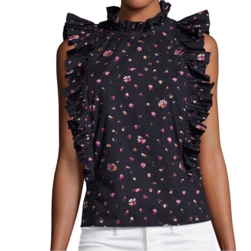 Rebbeca Taylor Black Sleeveless Ruffled beautiful Blouse. Size 10